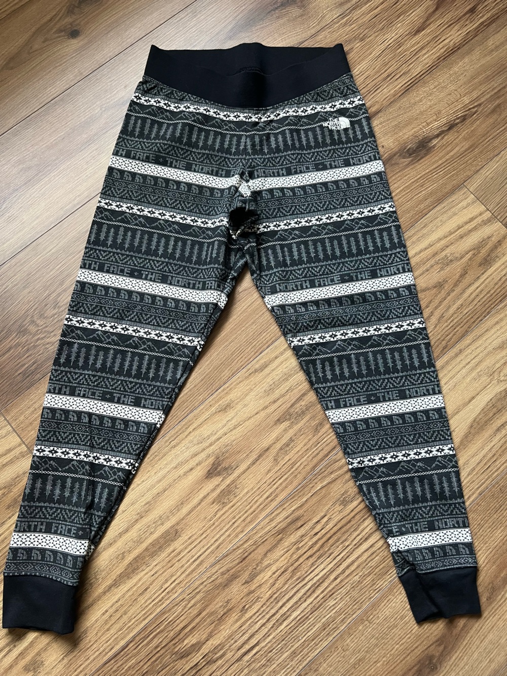 The North Face Fair Isle Print Base Layer Leggings Black White Size L